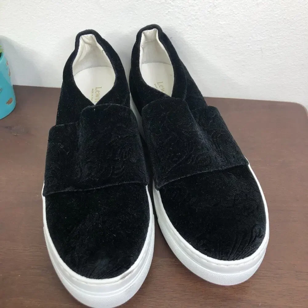Lewit 'Arlo' Slip On Black Velvet Platform Sneakers Size EU 38.5/US 8